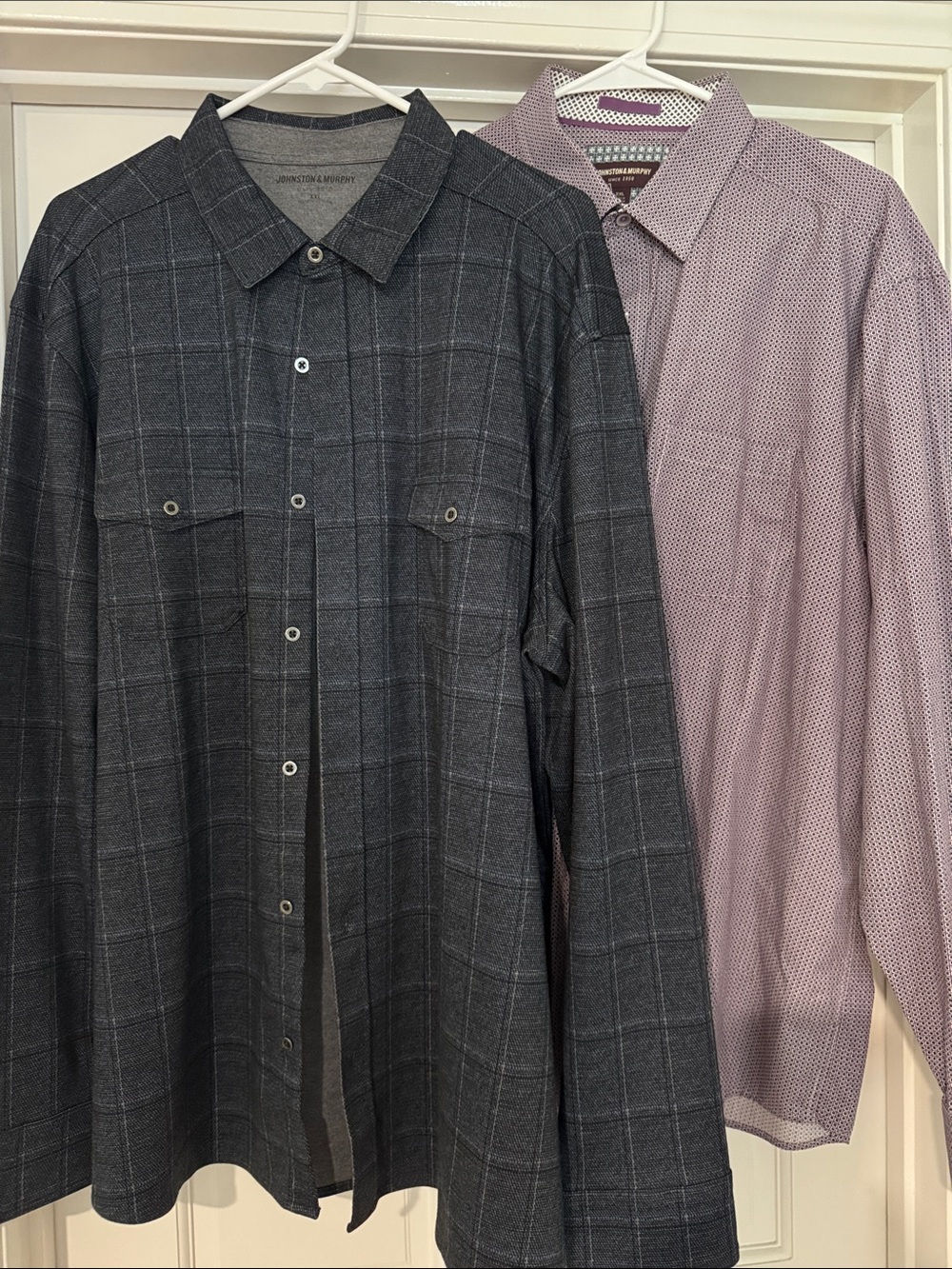 Johnston & Murphy Charcoal Plaid Button-Down and Purple Micro-Pattern Shirt